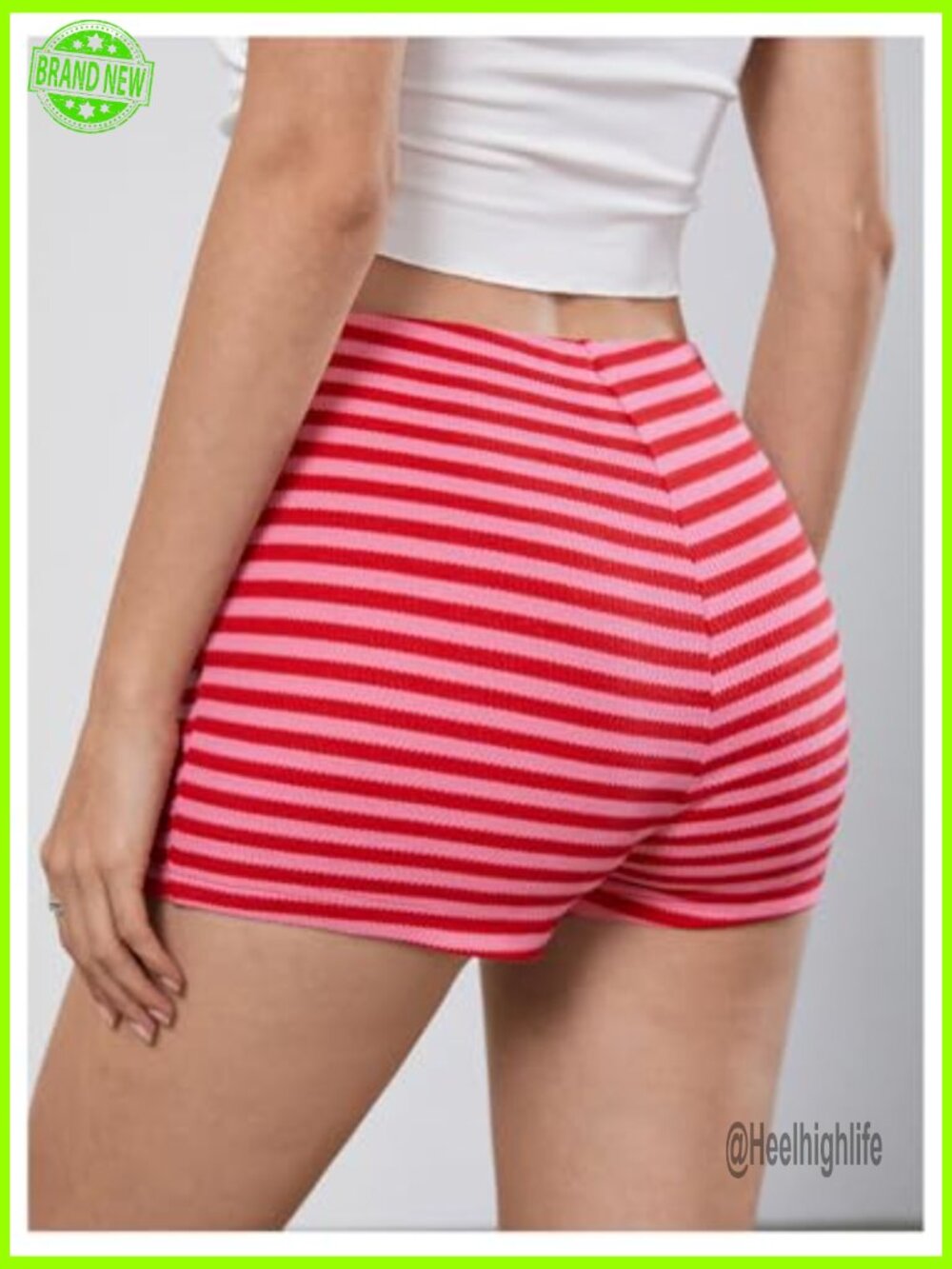 Crochet Knit Striped Micro Biker Shorts Pajama Lounge Elastic Waist - Picture 2 of 5